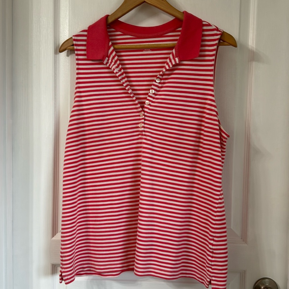 LANDS END CORAL STRIPED TANK TOP SZ L